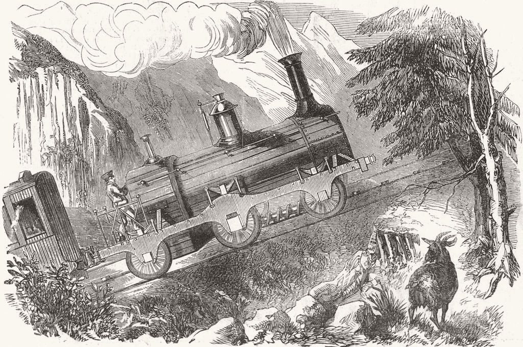RAILWAYS. Grassi's locomotive for steep gradients 1857 old antique print