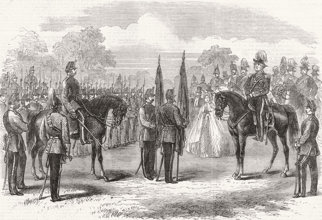 DUBLIN. Presenting colours to 10th Regt(1st Bn) 1863 old antique print picture