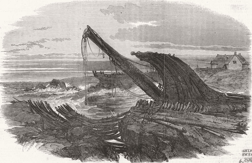 SOUTH AFRICA. Last of wreck Charlotte, Cape Coast 1855 old antique print