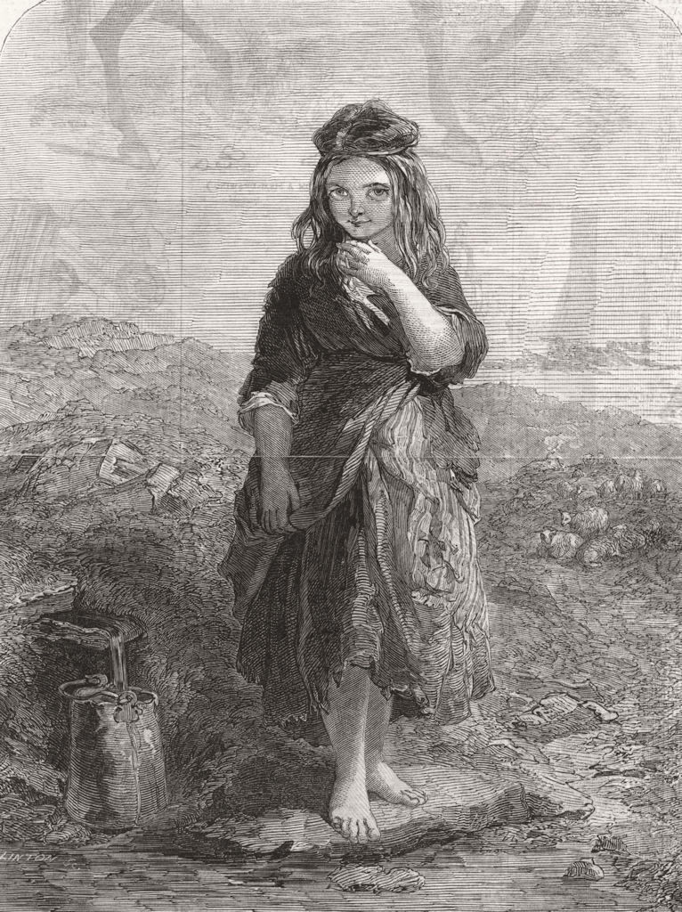 PORTRAITS. Welch girl at Runel 1846 old antique vintage print picture
