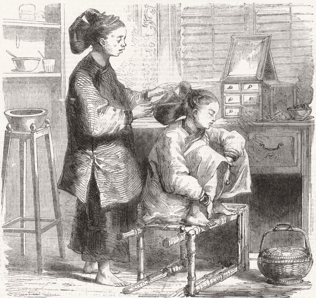 CHINA. Artist. Fixing hair A' La Teapot 1859 old antique vintage print picture