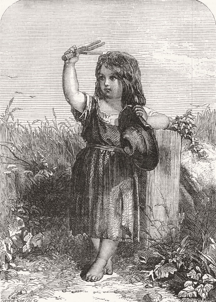 CHILDREN. The little scarecrow 1857 old antique vintage print picture