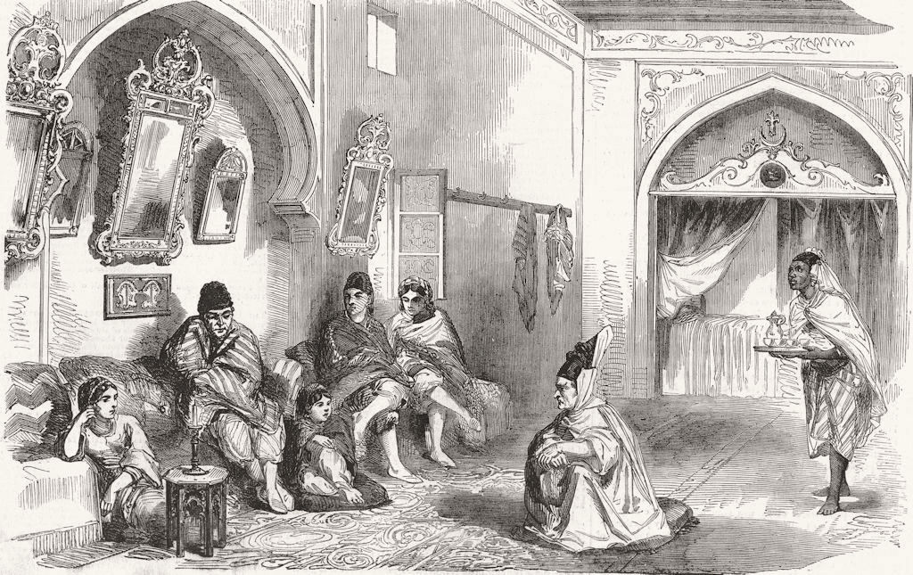 ALGIERS. Room, Moorish House. family of Hussein Pacha 1858 old antique print