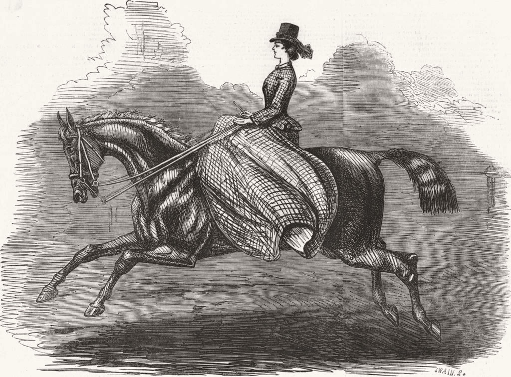 Associate Product PRETTY LADIES. Riding for-Miss Gilbert 1858 old antique vintage print picture