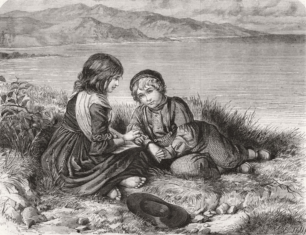 CHILDREN. Children on the coast 1862 old antique vintage print picture