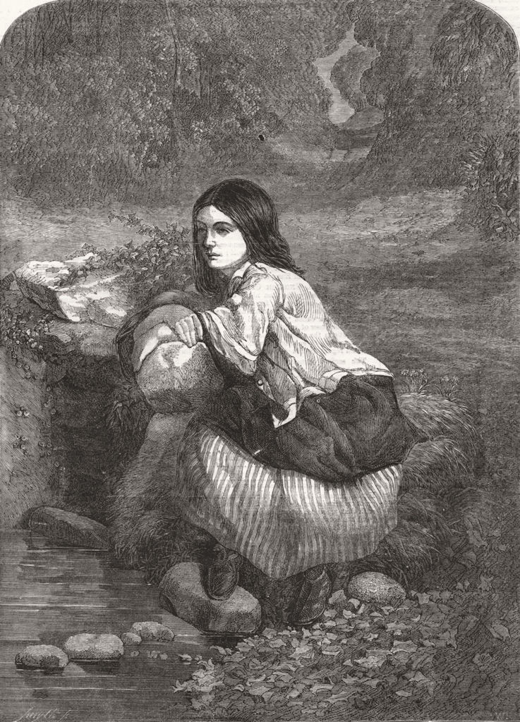 PORTRAITS. Resting at the well 1862 old antique vintage print picture