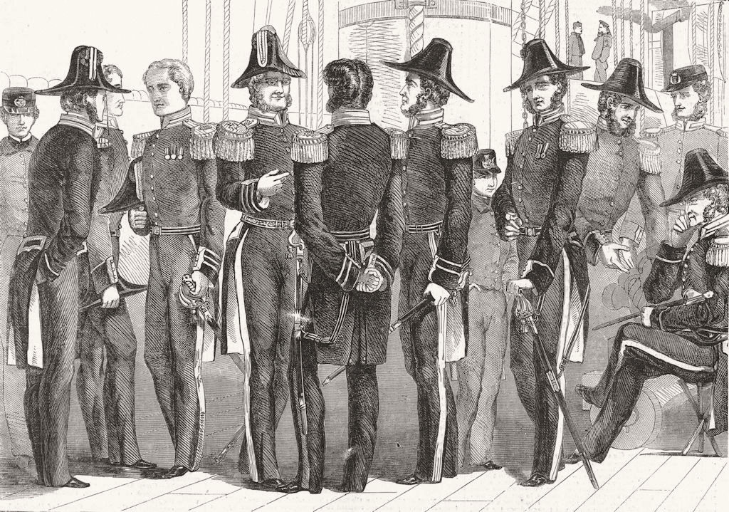 MILITARIA. Naval uniform 1857 old antique vintage print picture