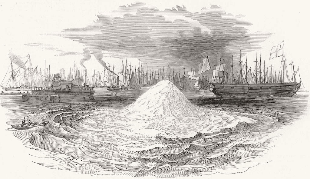 LONDON. Blowing up Whiting Shoal, Limehouse Reach 1845 old antique print