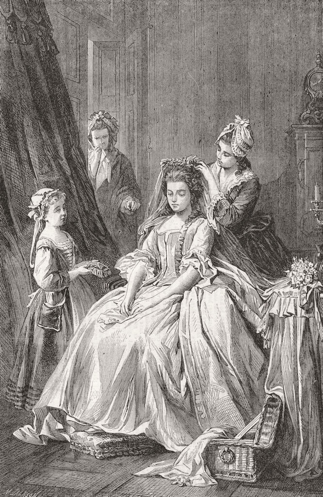 SCHILLER. Preparing for wedding(Song of Bell)Cotta  1863 old antique print
