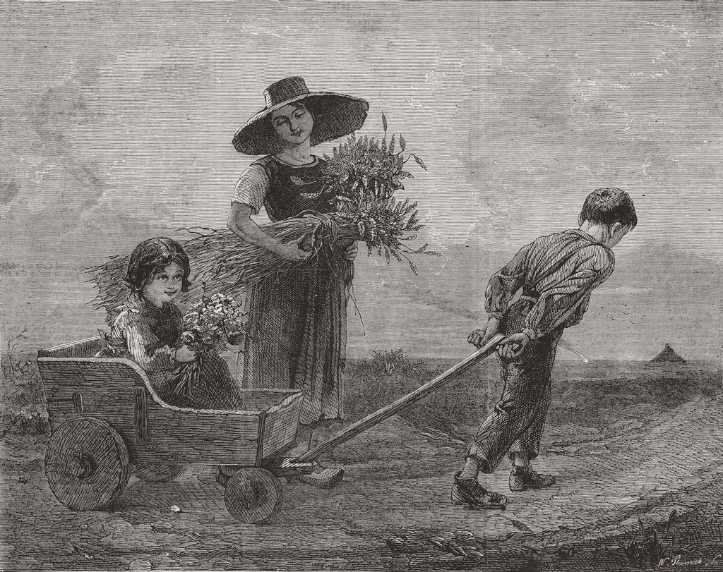CHILDREN. Gleaners returning home 1865 old antique vintage print picture