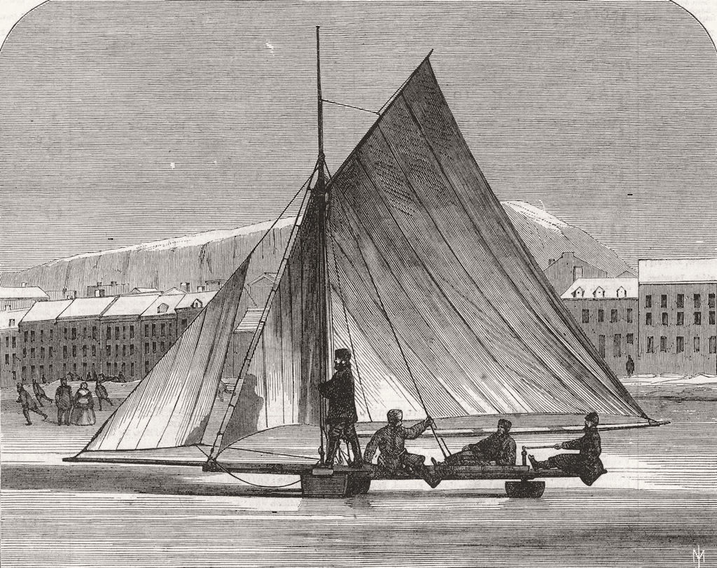RUSSIA. An ice-boat on the Neva 1865 old antique vintage print picture