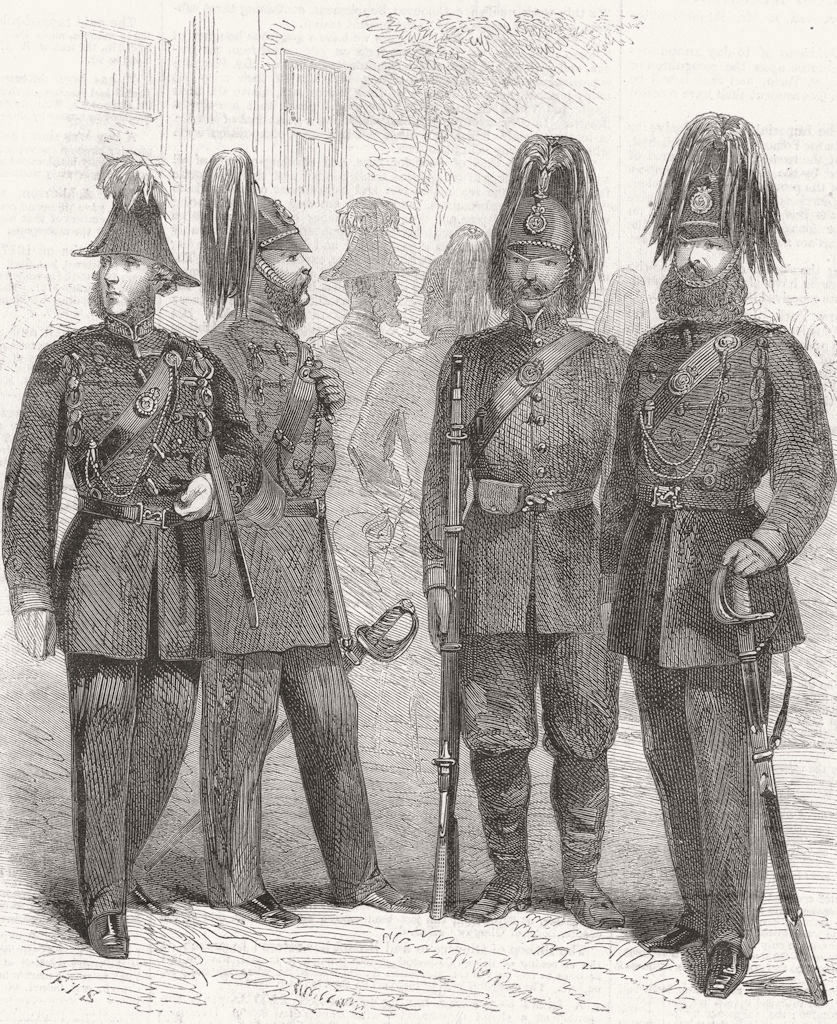 SURREY. Uniform of 1st Rifles 1861 old antique vintage print picture