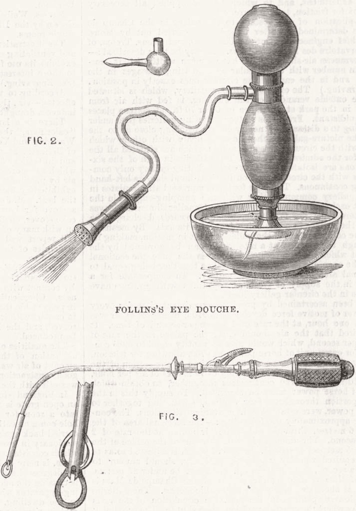 SURGERY. Follin eye douche; Plolypotome, larynx 1867 old antique print picture