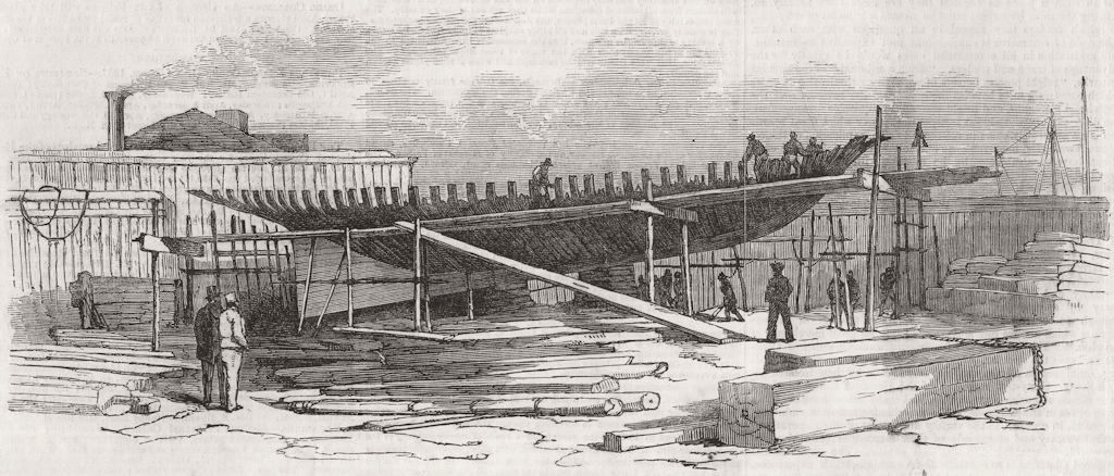 AMERICAS CUP. Building  the America yacht at New York for Cowes race 1851