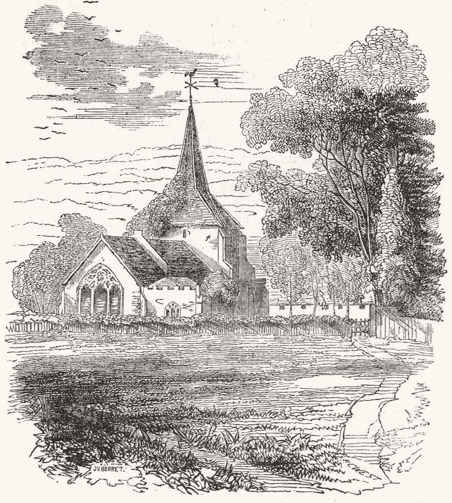 SURREY. Mickleham Church, Surrey c1850 old antique vintage print picture