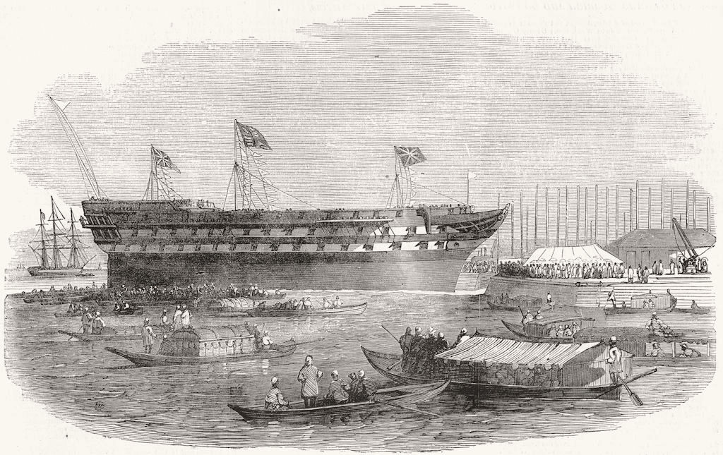 Associate Product INDIA. Launch. Meanee, 80 guns, Mumbai 1849 old antique vintage print picture