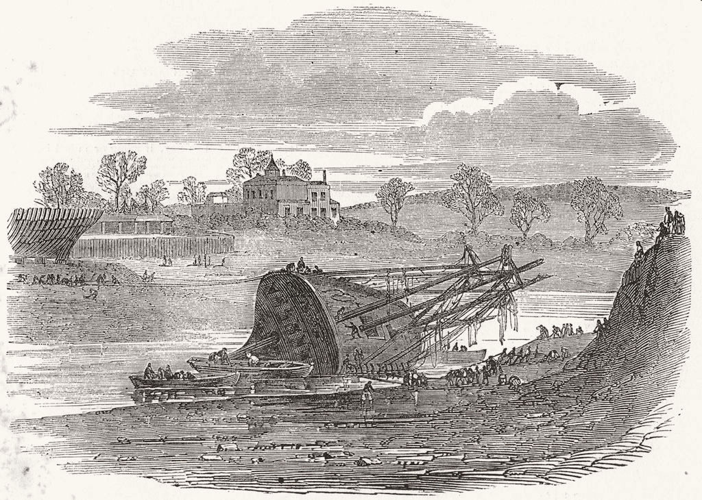 GLOS. Wreck of Glenbervie West Indiaman, Bristol 1849 old antique print