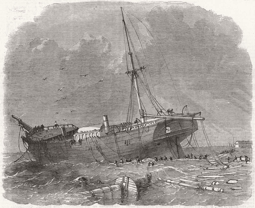 CHICHESTER. Diana Hamburg shipwreck, Bracklesome Bay 1859 old antique print