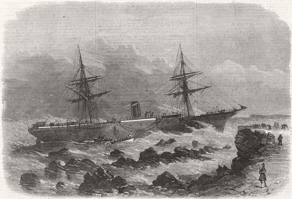 CHICAGO. Ship stranded, reef of rocks, Cork harbour 1868 old antique print