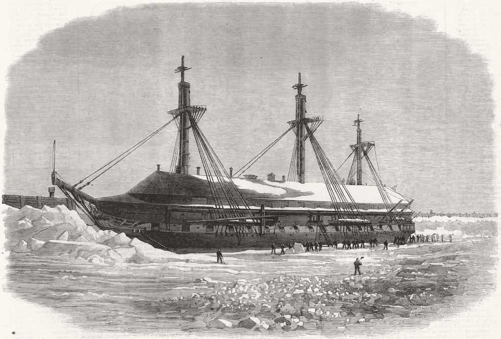 CANADA. HMS Aurora in winter quarters, Quebec 1867 old antique print picture