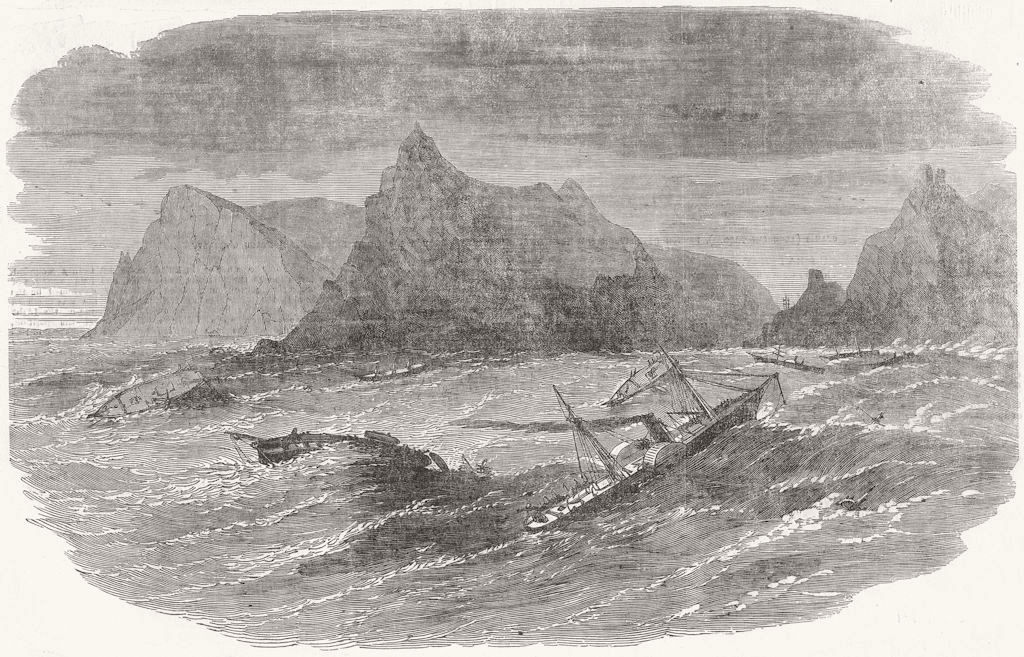 UKRAINE. Storm in Balaklava Bay, ships 1854 old antique vintage print picture