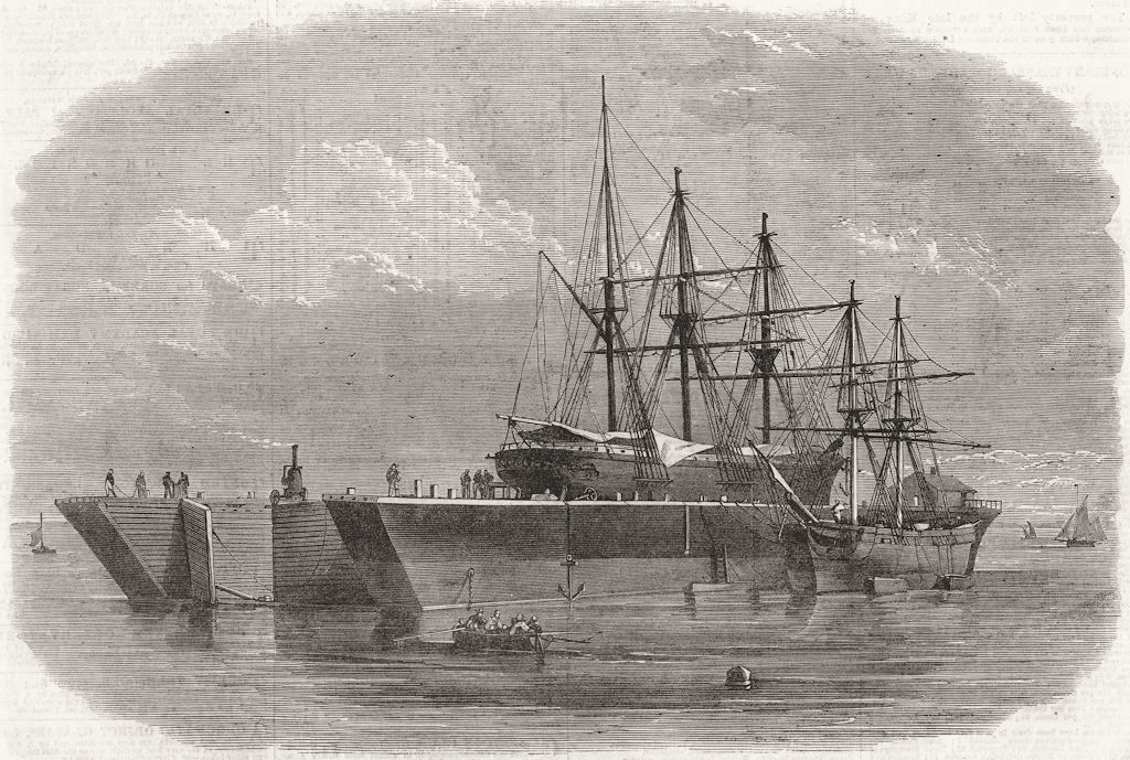 BURMA. New floating dry dock, Yangon 1867 old antique vintage print picture