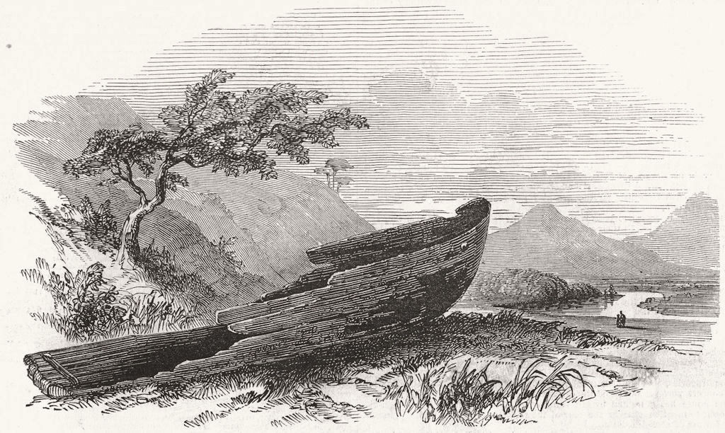SCOTLAND. Canoe found on the Clyde 1847 old antique vintage print picture