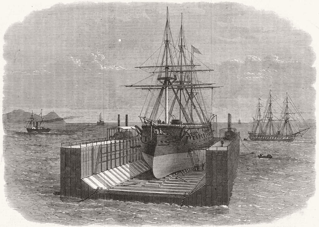 CALLAO. Peruvian ironclad ship, new floating dock 1867 old antique print