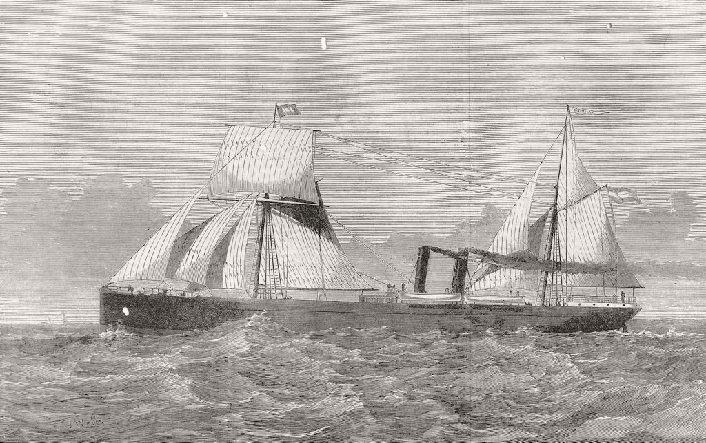 SHIPS. The Spanish steamer Murillo 1873 old antique vintage print picture