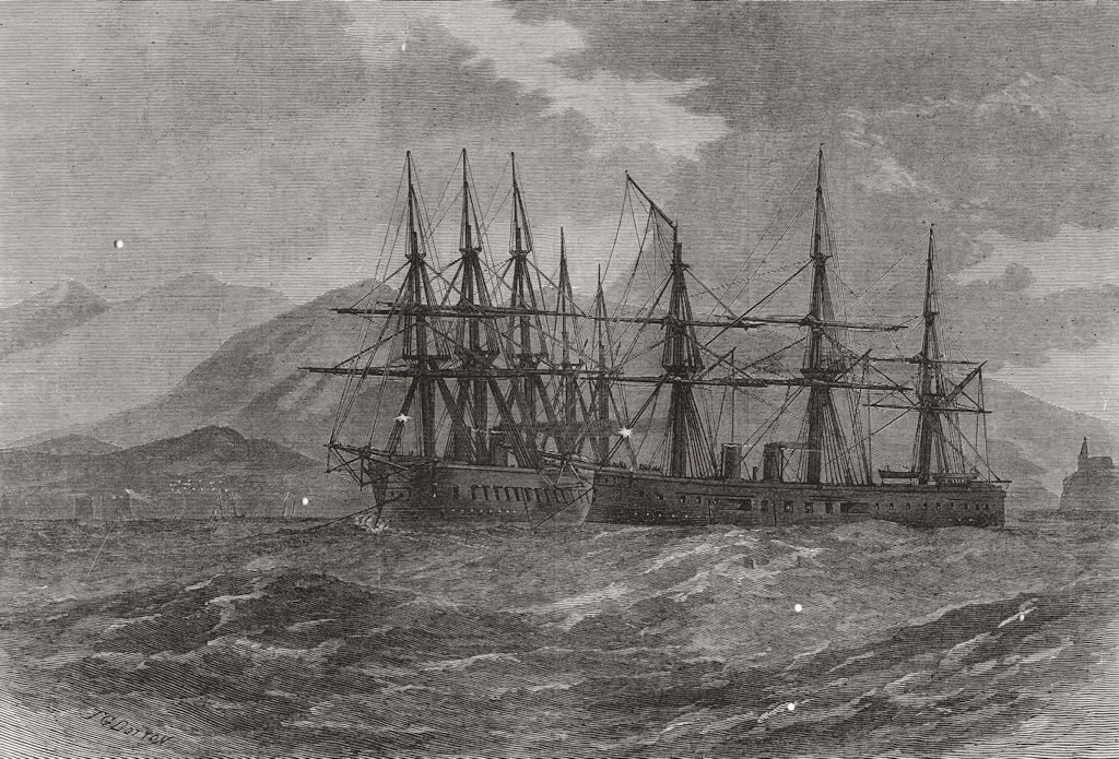 NORTHUMBS. Crash. HMS & Hercules, Madeira 1882 old antique print picture