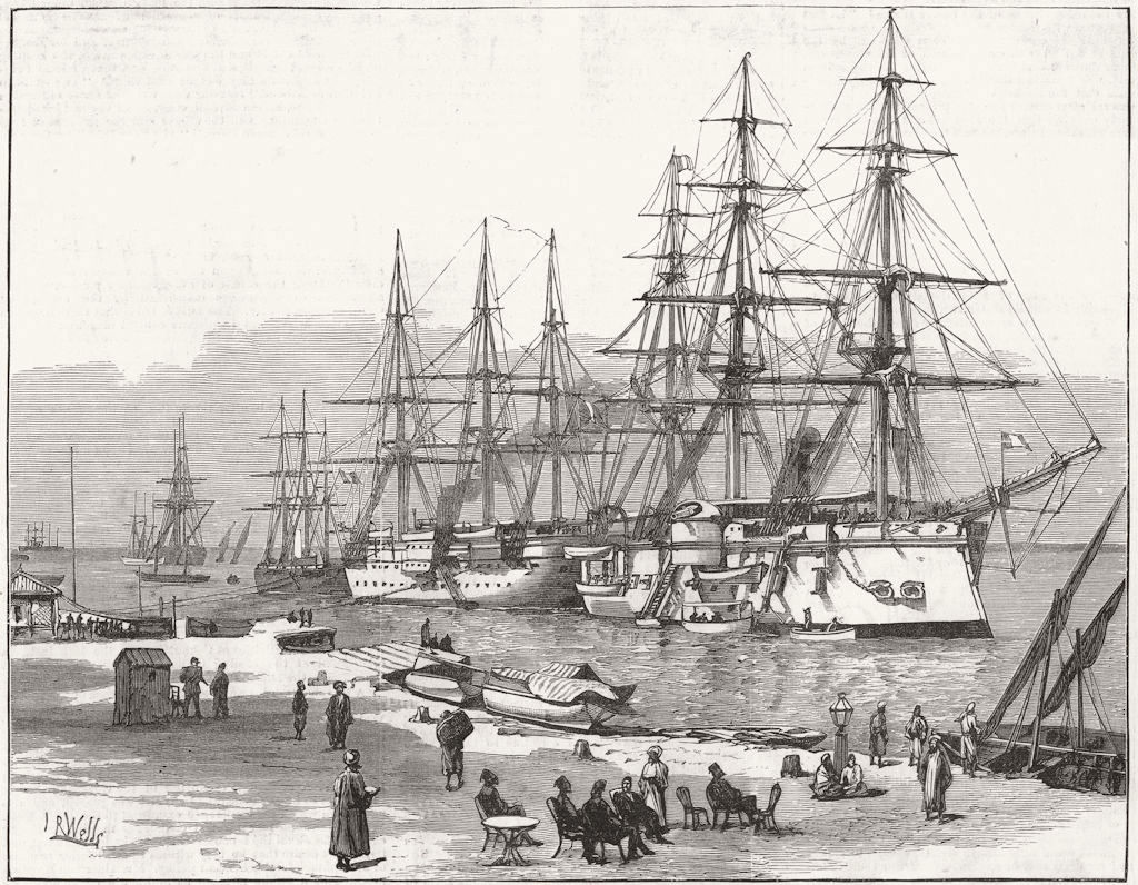 EGYPT. Ships of war at Port Said 1882 old antique vintage print picture