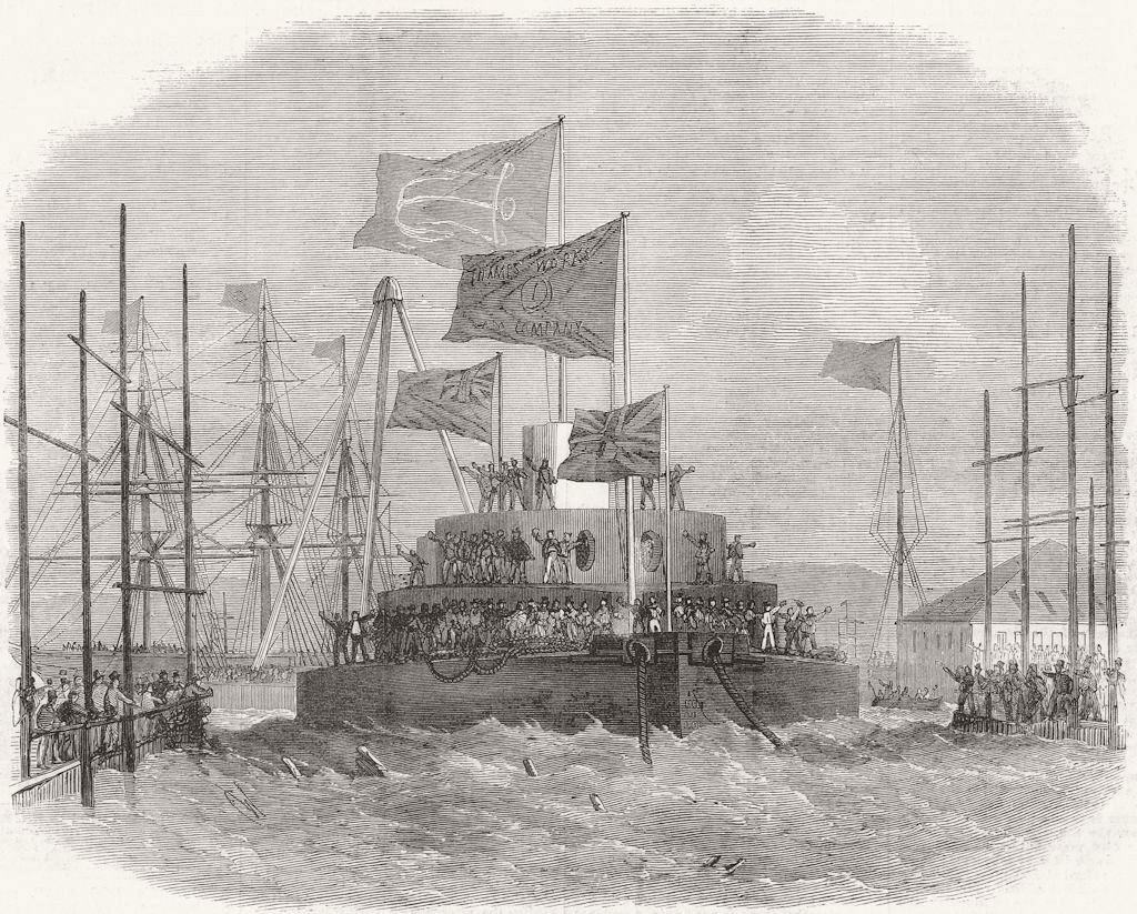 LONDON. Launch. HMS Cyclops, Blackwall 1871 old antique vintage print picture