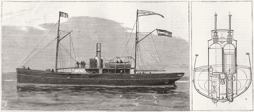DRESDEN. Hydromotor ship invented, Fleischer 1881 old antique print picture