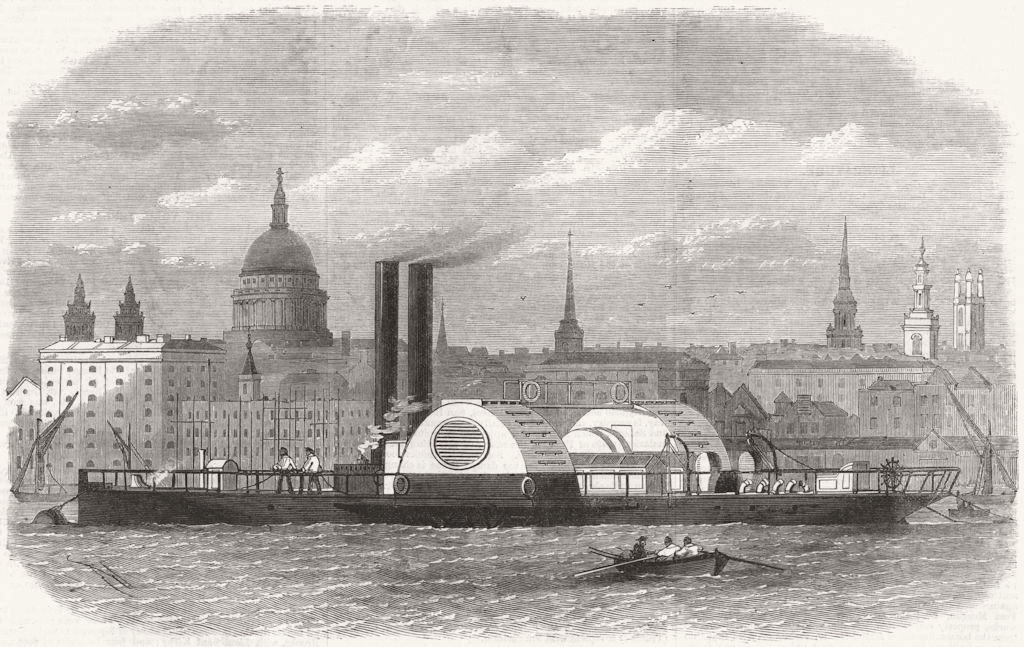 LONDON. New floating fire-engine 1868 old antique vintage print picture