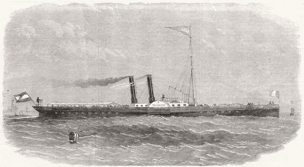 ROTTERDAM. Telegraaf Iron ship built Kinderdyk 1858 old antique print picture