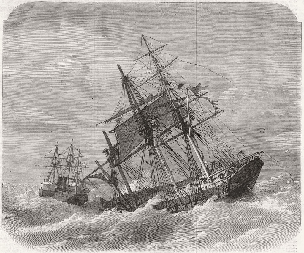 PLYMOUTH. Crash, Lizard. HMS Terrible towing ship 1869 old antique print