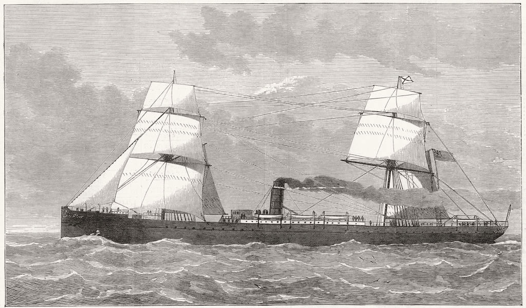 SHIPS. Union Line Ship 'German', for Cape Mails 1877 old antique print picture