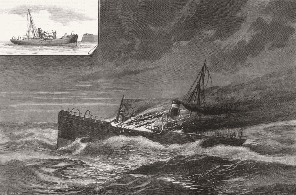 SHIPS. Solway burning at sea-fire, Deck 1881 old antique vintage print picture