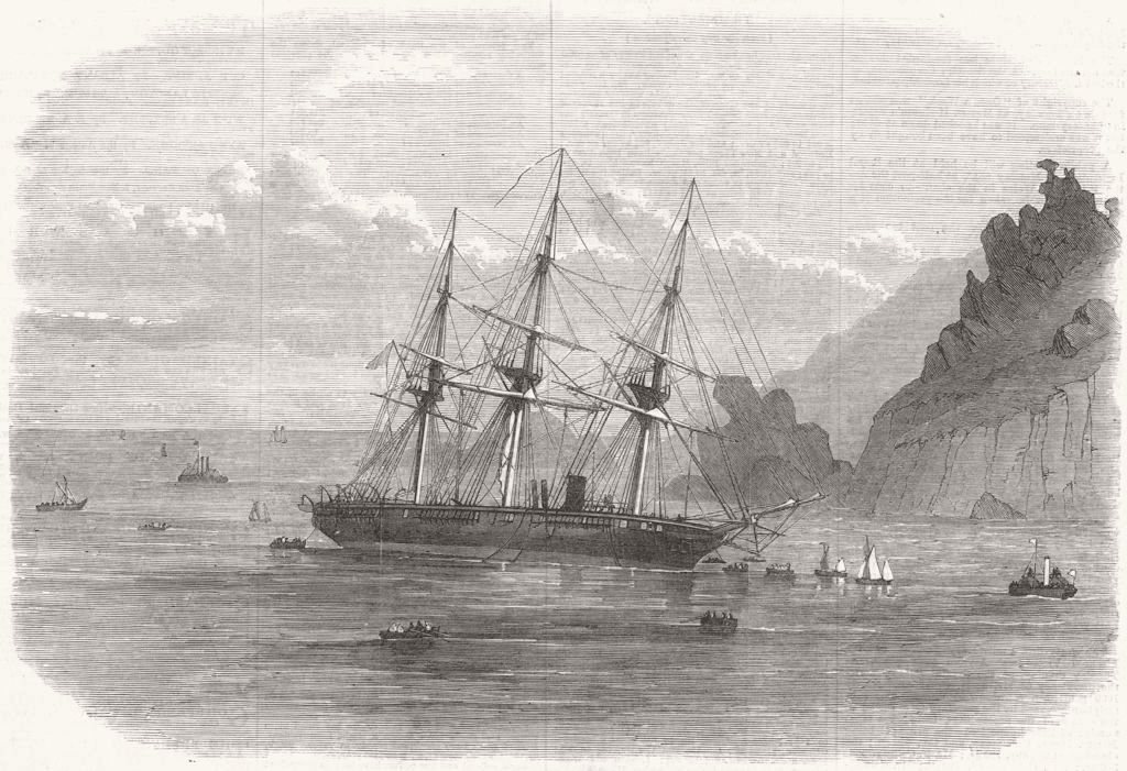 Associate Product DEVON. HMS Cadmus ashore, Salcombe bar  1869 old antique vintage print picture