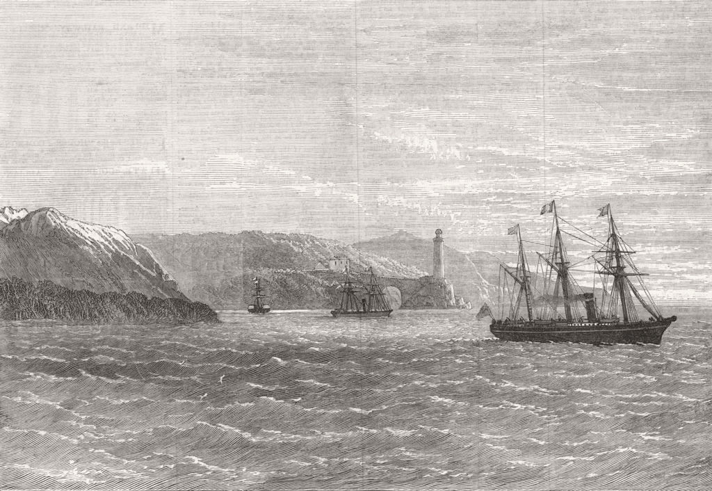 SHIPS. Hawk where shore end was buoyed 1869 old antique vintage print picture