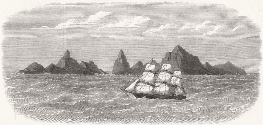 ATLANTIC. St Paul's Rocks, Ocean 1869 old antique vintage print picture