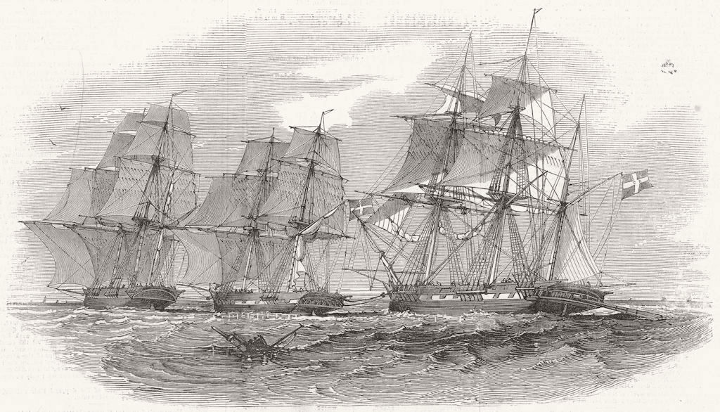 SHIPS. Danish ship towing Lady Kennaway 1847 old antique vintage print picture
