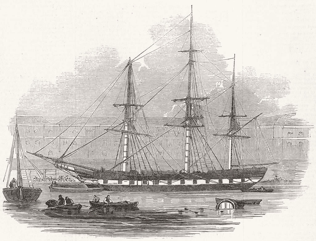 LONDON. Ship Tory, West india docks 1845 old antique vintage print picture