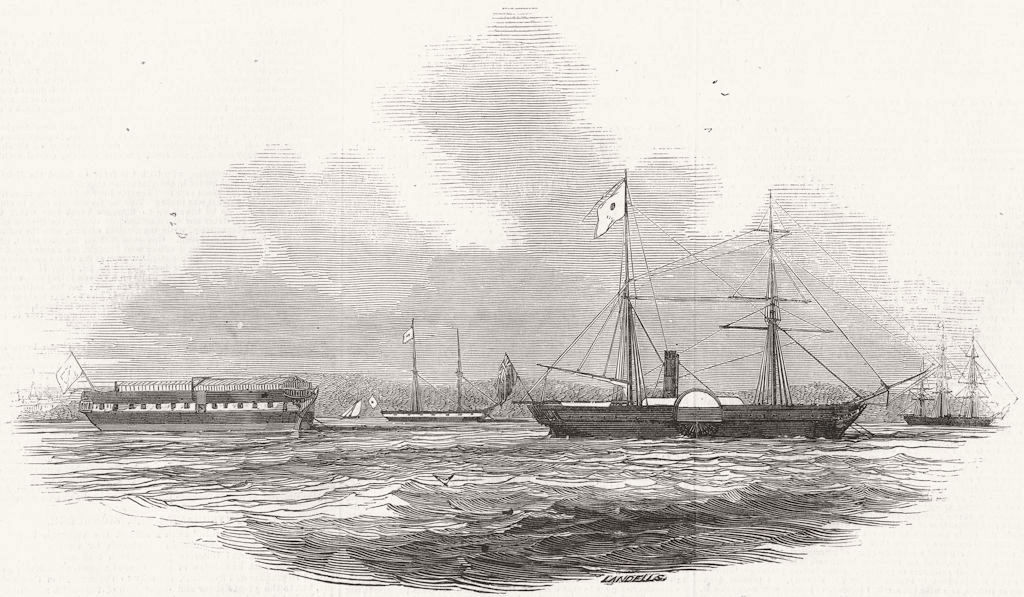 SHIPS. Eclair ship & Lazarette, motherbank 1845 old antique print picture
