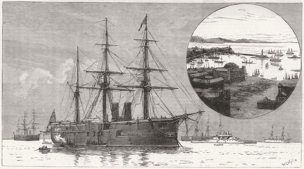 ITALY. British fleet, Trieste Harbour 1881 old antique vintage print picture