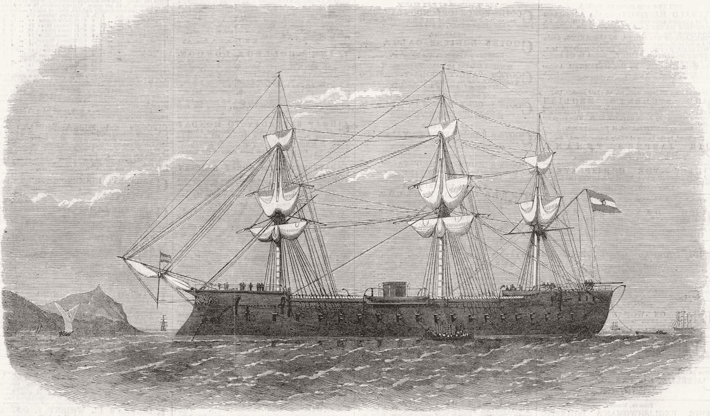 CALLAO. Spanish ironclad ship Numancia, Harbour of  1865 old antique print