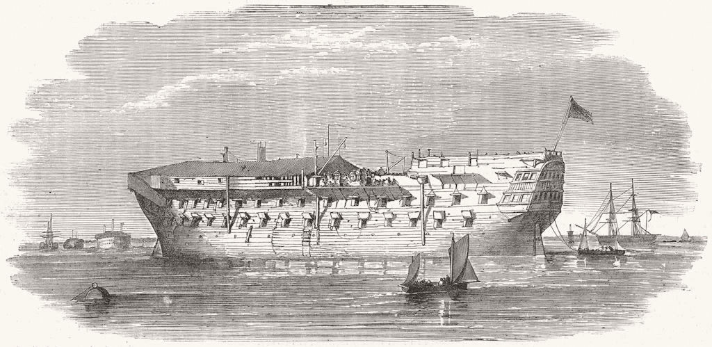 DEVON. Russian prisoners, Sheerness. jail-ship  1854 old antique print picture
