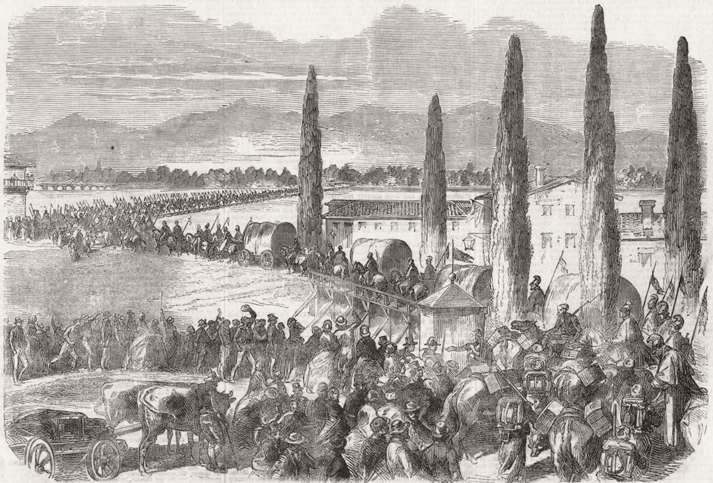 ITALY. Allies crossing Sesia, Cerreto lesser bridge 1859 old antique print