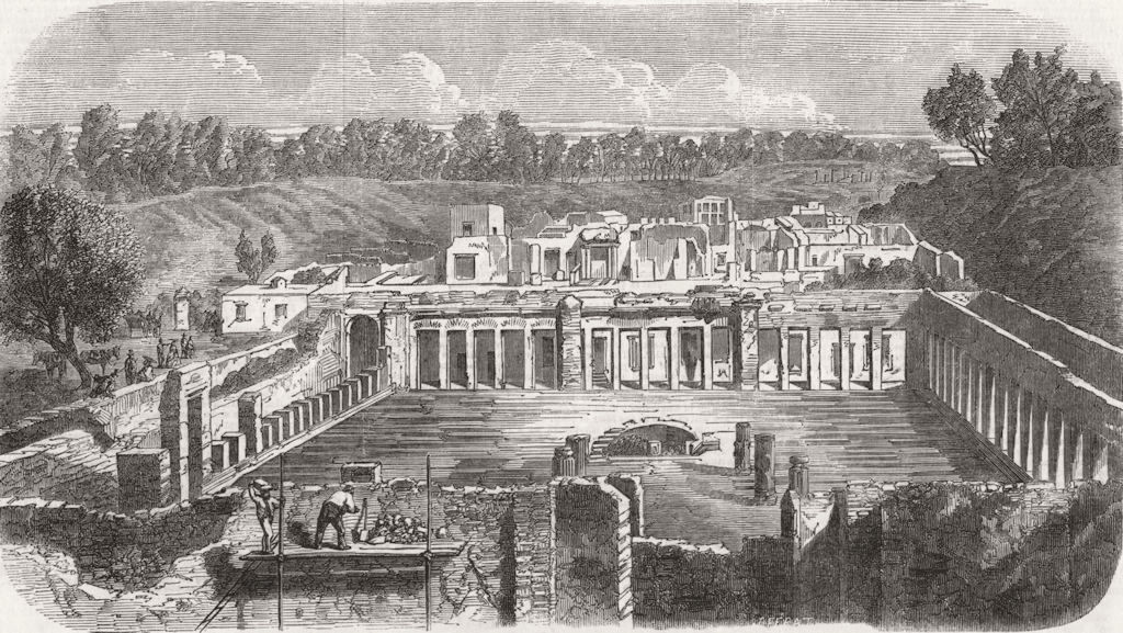 ITALY. Excavations, Pompeii-ruins, Palace of Diomede 1859 old antique print