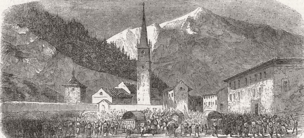 FRANCE. War in-St Jean De Maurienne 1859 old antique vintage print picture